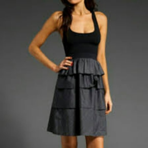 Theory Dresses & Skirts - Theory Black Denim Tiered Ruffle Dress SZS/P